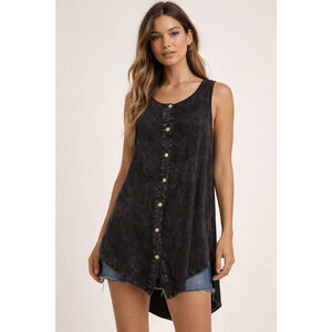 POL Charcol Acid Wash Tank Top Hoodie Women’s L Boho Grunge